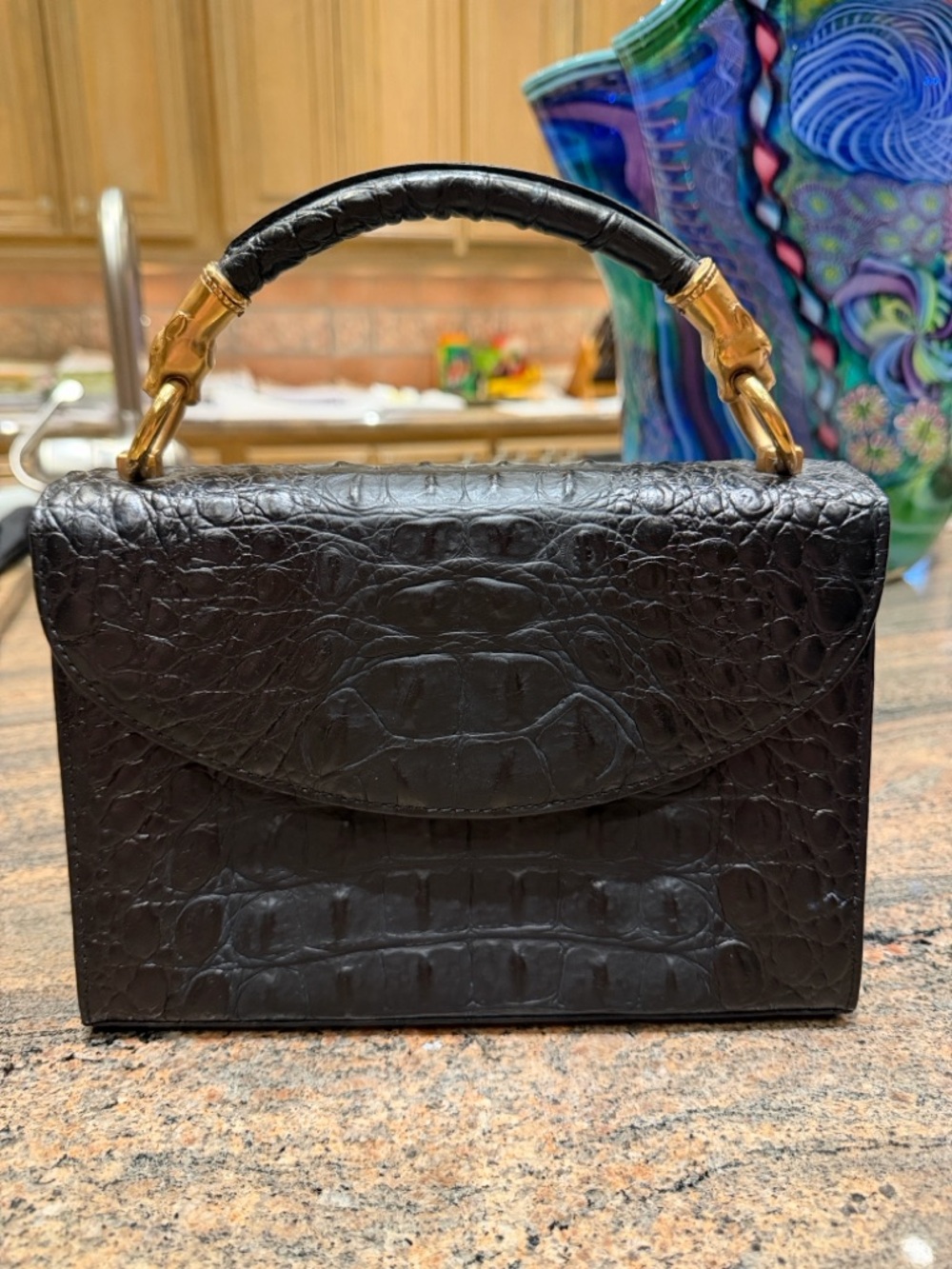 Algo of Switzerland Croc Top Handle Bag